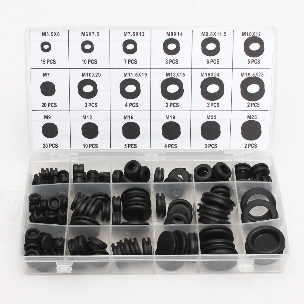 125pcs Rubber Grommet Kit for Protects Wire,cable and Hose Custom Part