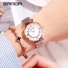 SANDA стиль женские часы модные часы для отдыха стальной ремень бабочка двойной оснастки кварцевые часы водонепроницаемые элегантные часы для девочек