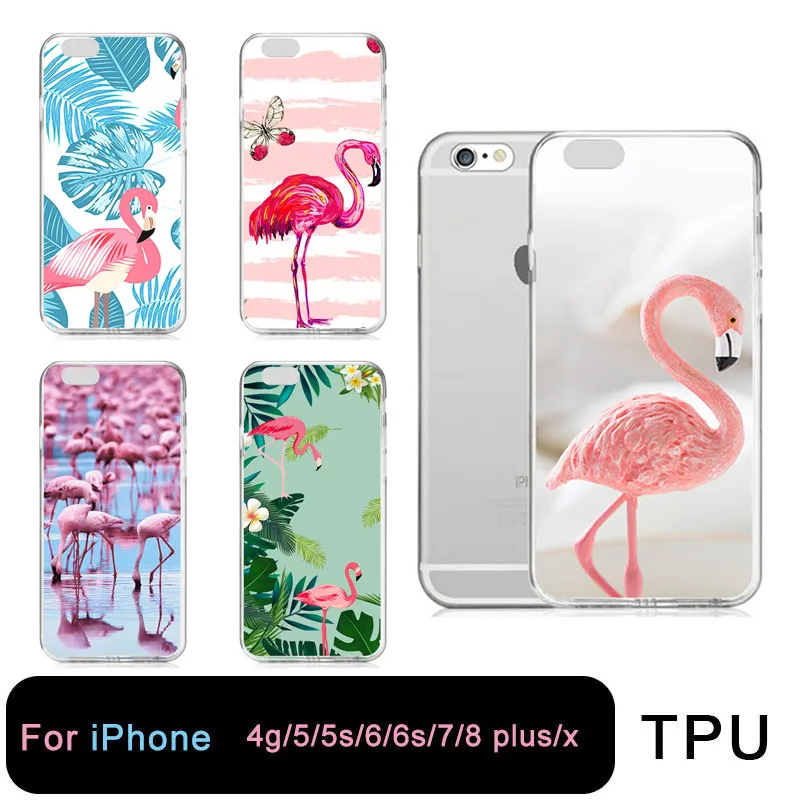 TPU прозрачный телефон чехол для iPhone 6 6s 7 8 plus x милый мультяшный Фламинго мягкий
