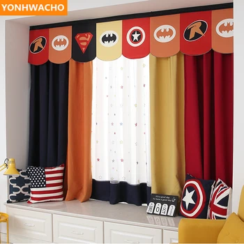 

Custom curtains British children's boy room cotton linen stitching cartoon thick cloth blackout curtain tulle valance drape B255
