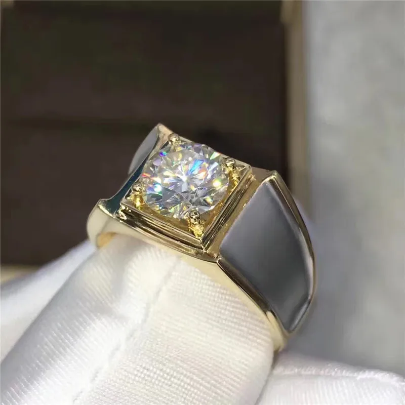 Transmems 2 карата Лаборатория Grown Муассанит Алмаз пасьянс обручальное кольцо для мужчин блестящее Твердое 14 к два тона Золото нежный для мужчин кольцо