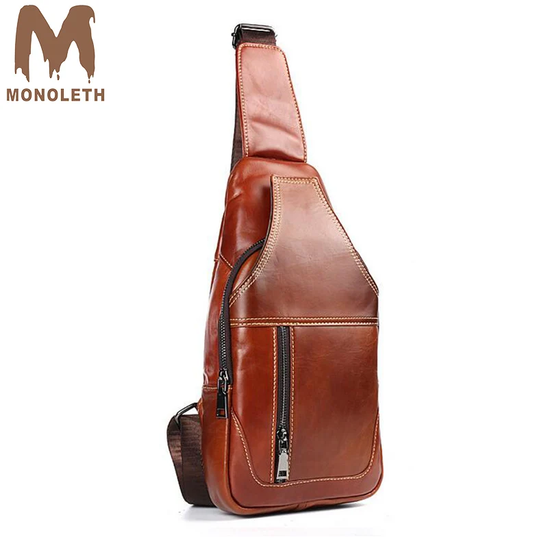 

MONOLETH Vintage Genuine Leather Pack Sling Chest Shoulder Bags Crossbody Bags for Men Male Man Casual Messenger Bags W5010C