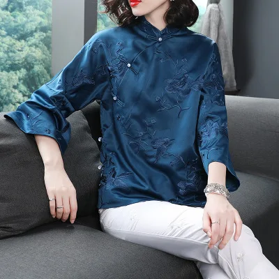 Китайские традиционные куртки рубашки вышивка Cheongsam стиль Топ - Цвет: A