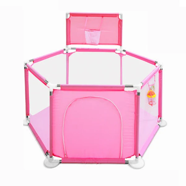 IMBABY манеж для детей, Детский манеж для бассейна, детский манеж, шариковый бассейн для детского ограждения, металлическая поддерживающая полиэфирная ткань, Детская палатка - Цвет: Pink with basket