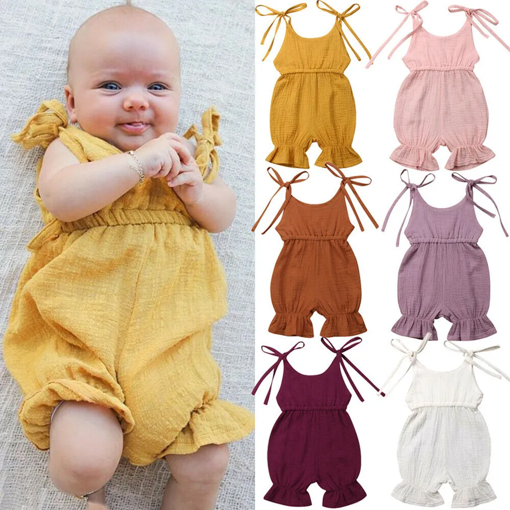 

25 Colors Newborn Kids Baby Girl Lovely Ruffle Solid Color Bodysuit Jumpsuit Backcross Cute Bowknot Clothes Outfits 6-24M