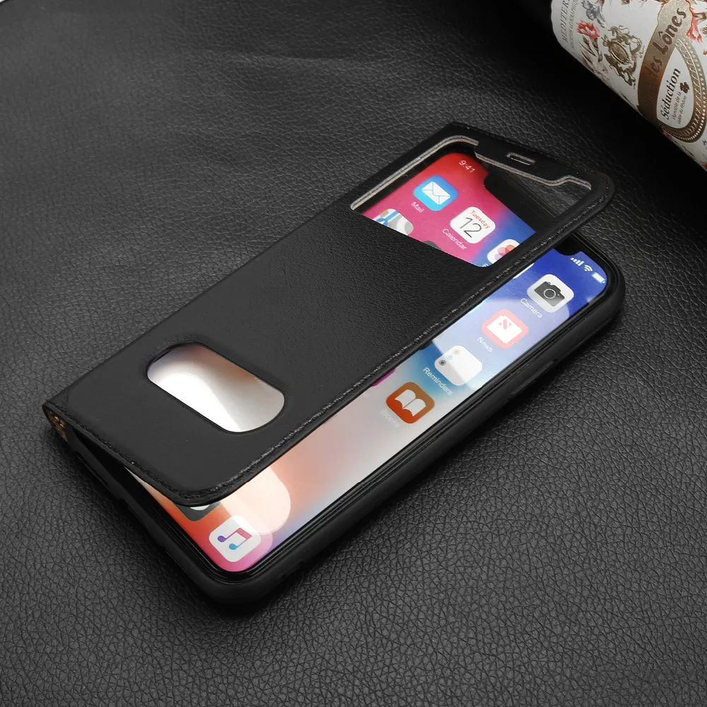 

CYBORIS Genuine leather Multi Functional Window View Flip cover For iphone X Stand Function Case For iPhoneX 5.8" IPHONE X