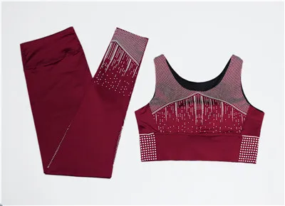 Женский комплект для йоги, майка+ леггинсы, спортивный костюм, комплект из бюстгальтера и штанов для тренажерного зала, спортивный костюм для фитнеса, одежда для бега, 2 шт - Цвет: dark red
