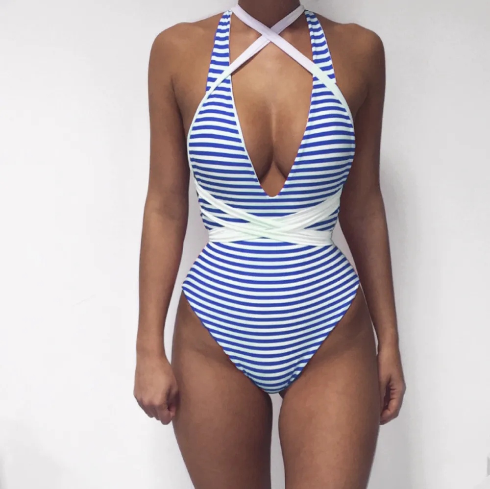 2017 stiiped One Piece Монокини Push Up Королевский Купальники для малышек Для женщин biquini