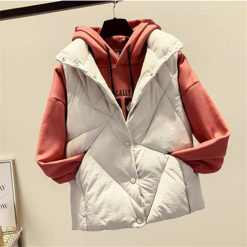 

2018 New Autumn Winter Jacket Women Down Vest Coat Warm Thick Short Sleeveless Waistcoat Female Cotton Padded Vest Parkas SF1451