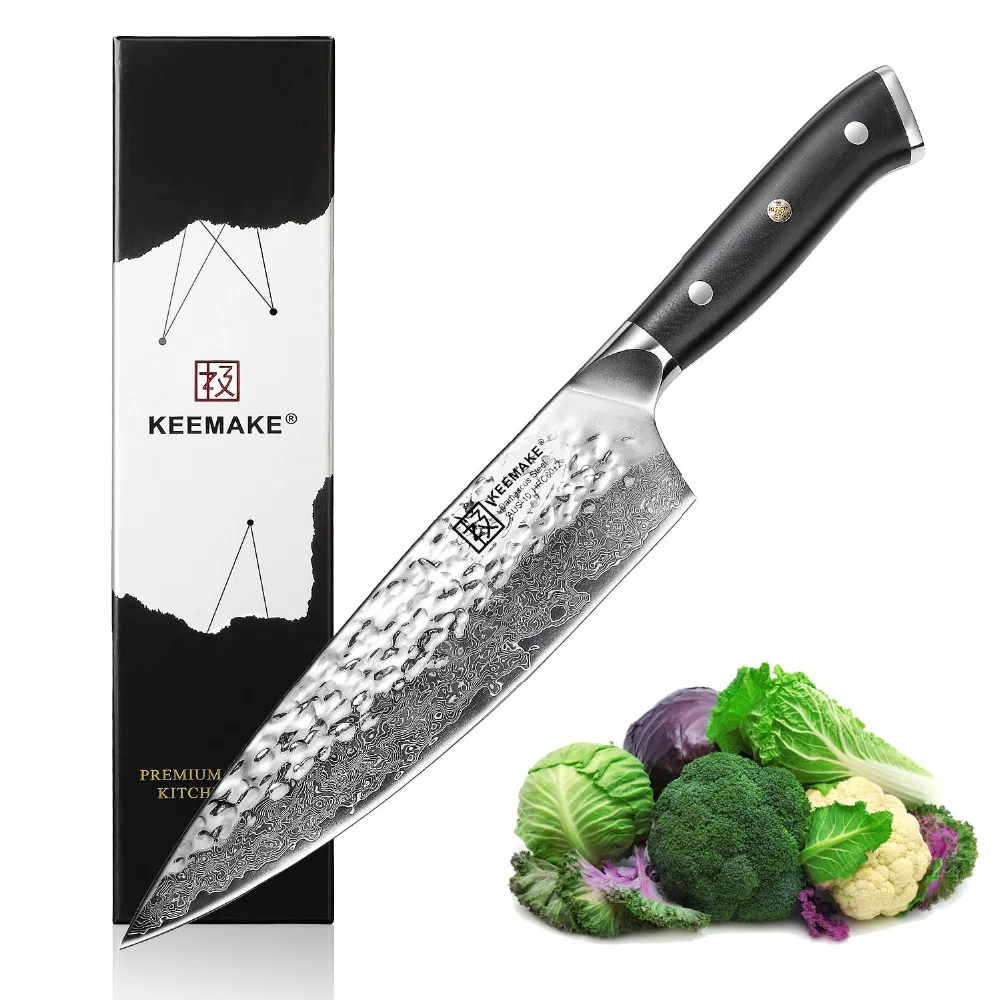 New SUNNECKO 8" inch Chef Knife Hammer Damascus Steel Blade Kitchen