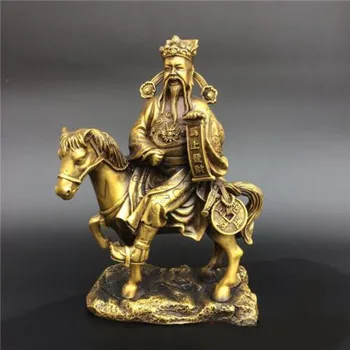 

christmas 9.6" Collect China Fengshui Brass Copper Wealth God Ride Horse Statue Sculpture new Year