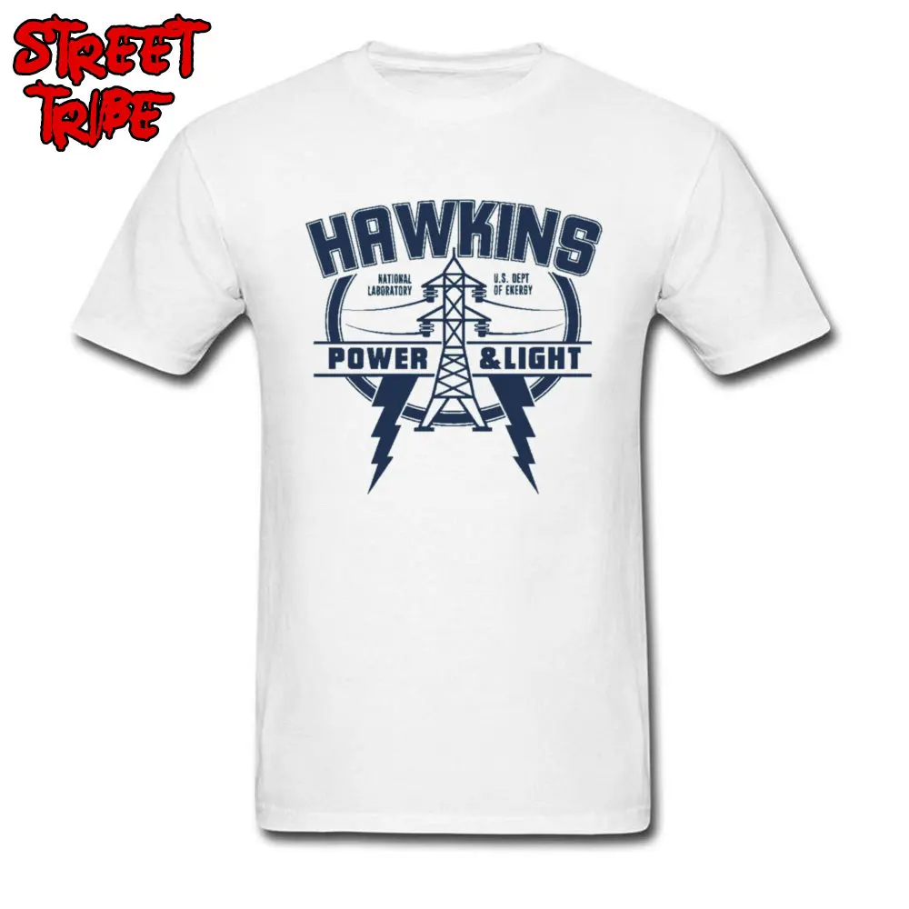 Hawkins Power and Light G Funny Gift T-shirts Round Collar Pure Cotton Short Sleeve T Shirt for Men Sweatshirts Summer Fall Hawkins Power and Light G white