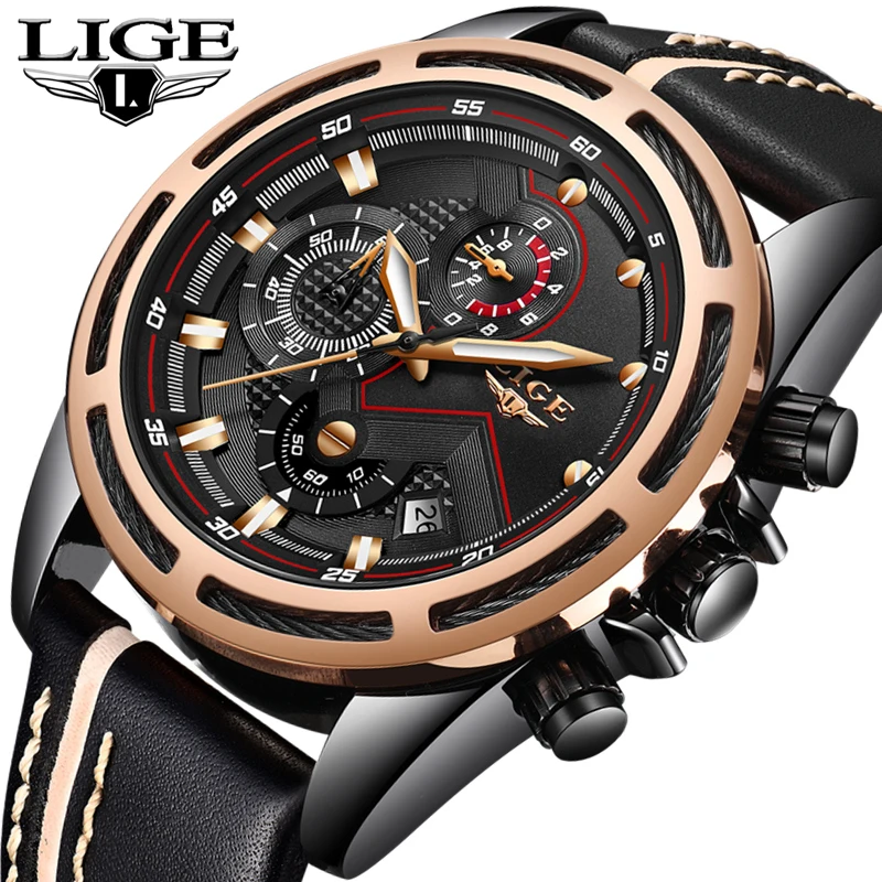 LIGE Mens Watches Top Brand Luxury Quartz Watch Men Fashion Sport Clock Leather Gold Waterproof Business Watch Relogio Masculino LIGE Mens Watches Top Brand Luxury Quartz Watch Men Fashion Sport Clock Leather Gold Waterproof Business Watch Relogio Masculino