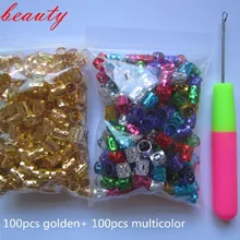 200 шт./лот, позолоченные волосы, оплетка, дреды, бусины, сделай сам, регулируемая манжета, зажим 8 мм, отверстие, зажим+ 1 шт., бесплатный инструмент для вязания крючком