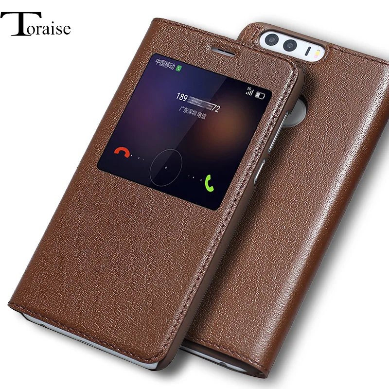 

Toraise For HUAWEI Honor 8 case Genuine Leather Vintage Style Flip Cover Case For Huawei Honor 8 Window View Stand Phone Bag