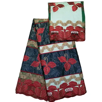 

HFX Green/Red Bridal African Lace Fabric 7 Yards French Nigeria Laces High Quality Bazin Riche Getzner for Wedding L286