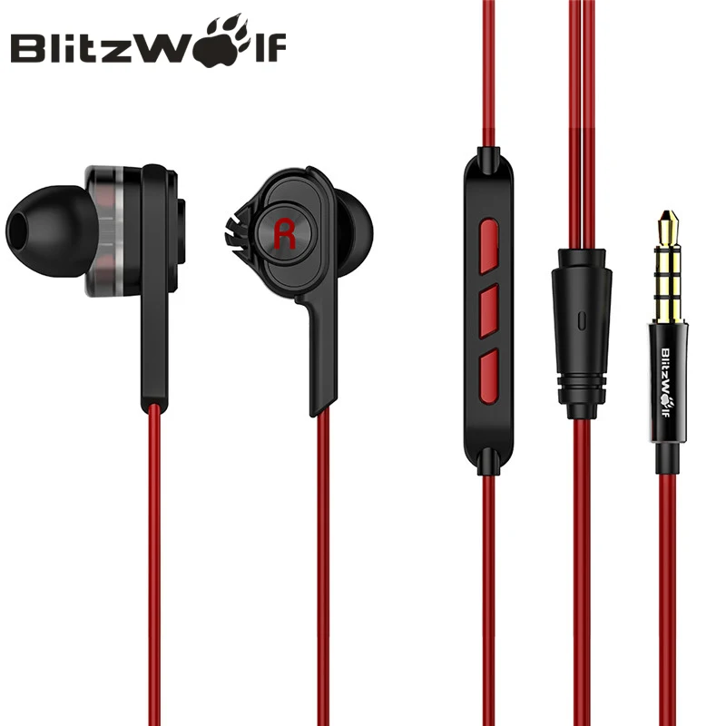 Красный BlitzWolf 3,5 мм проводные наушники с микрофоном наушники-вкладыши Наушники с микрофоном универсальные для samsung для iPhone 6S смартфонов - Цвет: Красный
