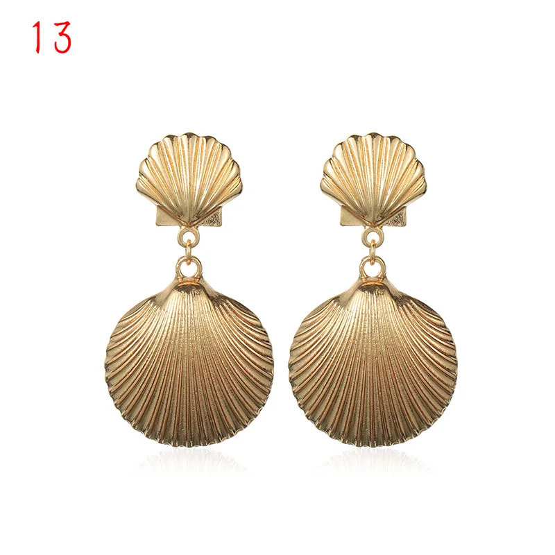 1Pair Summer Retro Fashion Shell Earrings Women Gold Color Geometric Irregular Starfish Conch Statement Jewelry Accessories