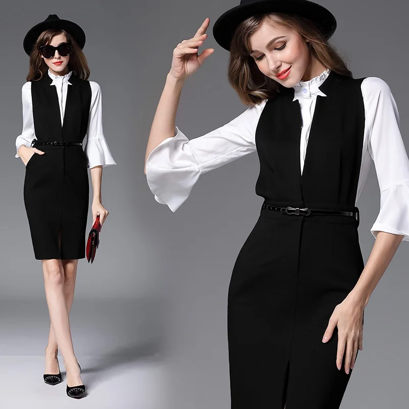 Uniform For Office Blazer Dress Office Wear For Ladies Vest Korean Style Clothing Office Dresses Ladies 2019 Robe Blazer DD2061