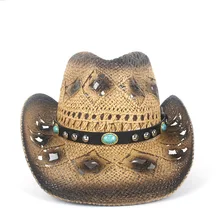 Соломенная открытая западная ковбойская шляпа для женщин и мужчин HandmadeFedora Sombrero Hombre пляжная ковбойская джазовая шляпа от солнца размер 56-58 см