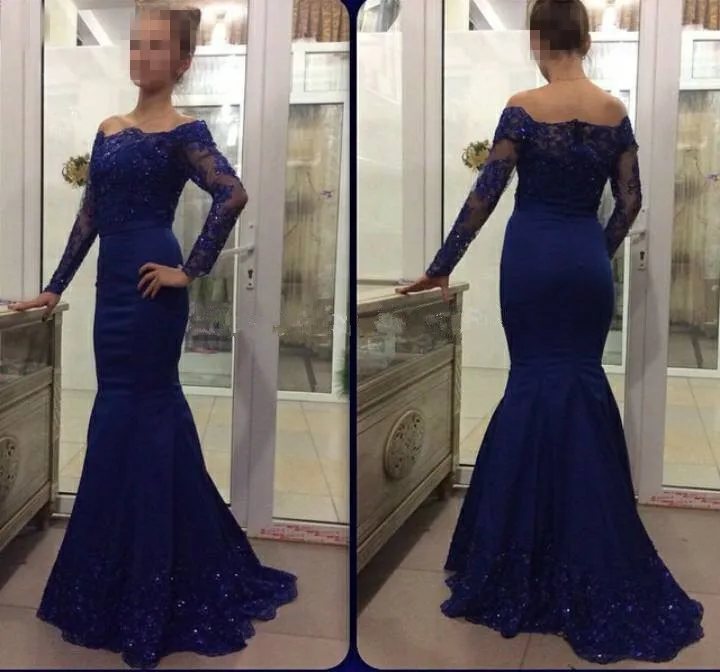 off the shoulder long navy dress