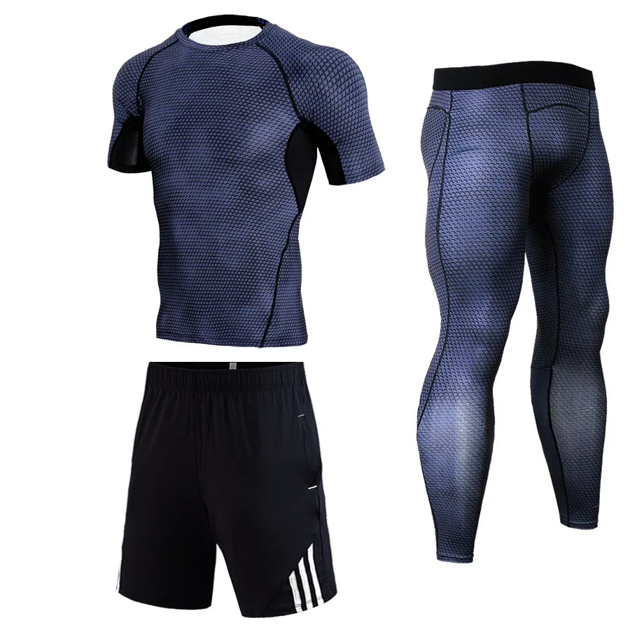 Летний мужской спортивный костюм Compression MMA мужской комплект спортивной одежды Gym Jogging Быст