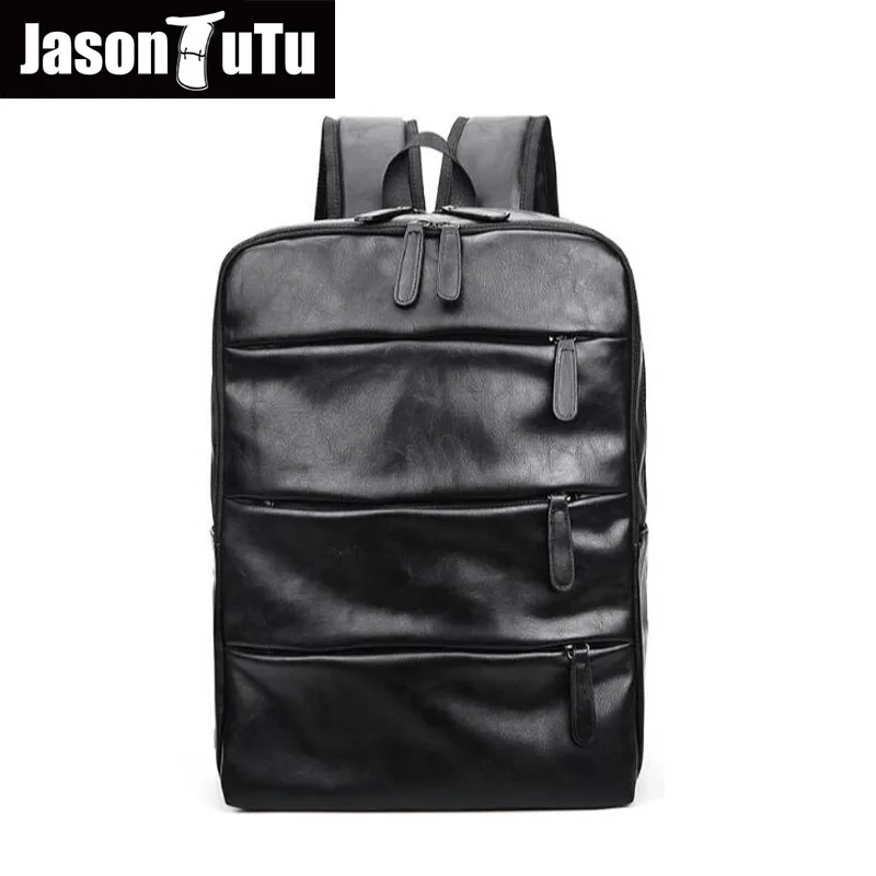 JASON TUTU Men laptop backpack Black leather backpack Good quality Double Shoulder Multi-zipper bag 15-25 days to Moscow B430
