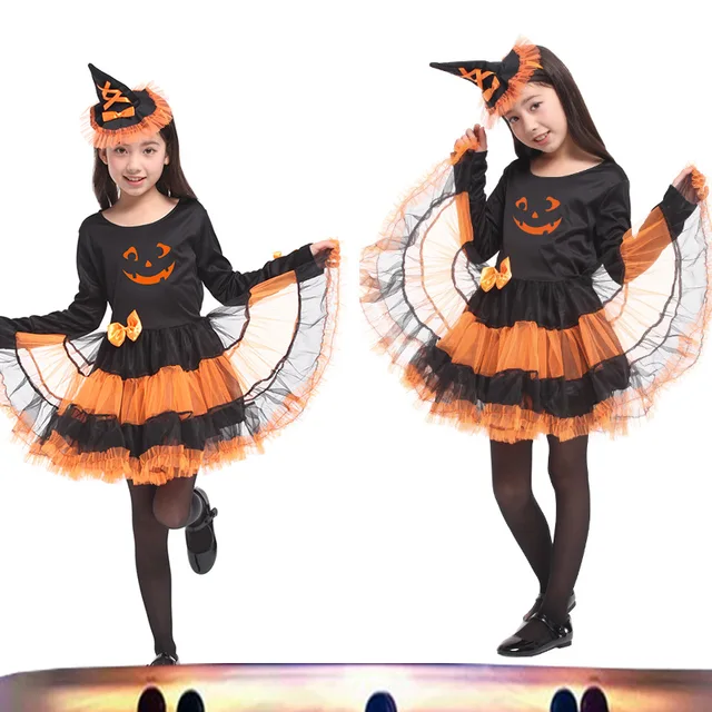 childrens halloween pumpkin witch costume children halloween costume suit girls halloween cosplay free shipping
