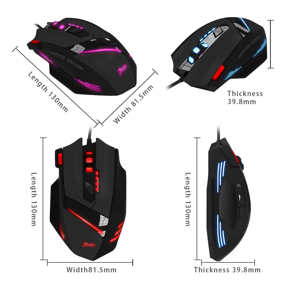 ZELOTES T-60 Professional Wired Gaming Mouse 7 button 3200 DPI 4 Color Led Light Optical USB Computer Gamer Mice for PC Laptop (3)
