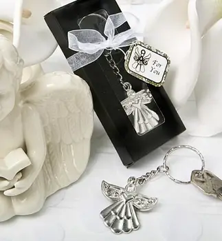 

(20pcs/Lot) Wedding Party Souvenir Guardian Angel Key Ring Silver Keychain Baby Shower Favors FREE SHIPPING