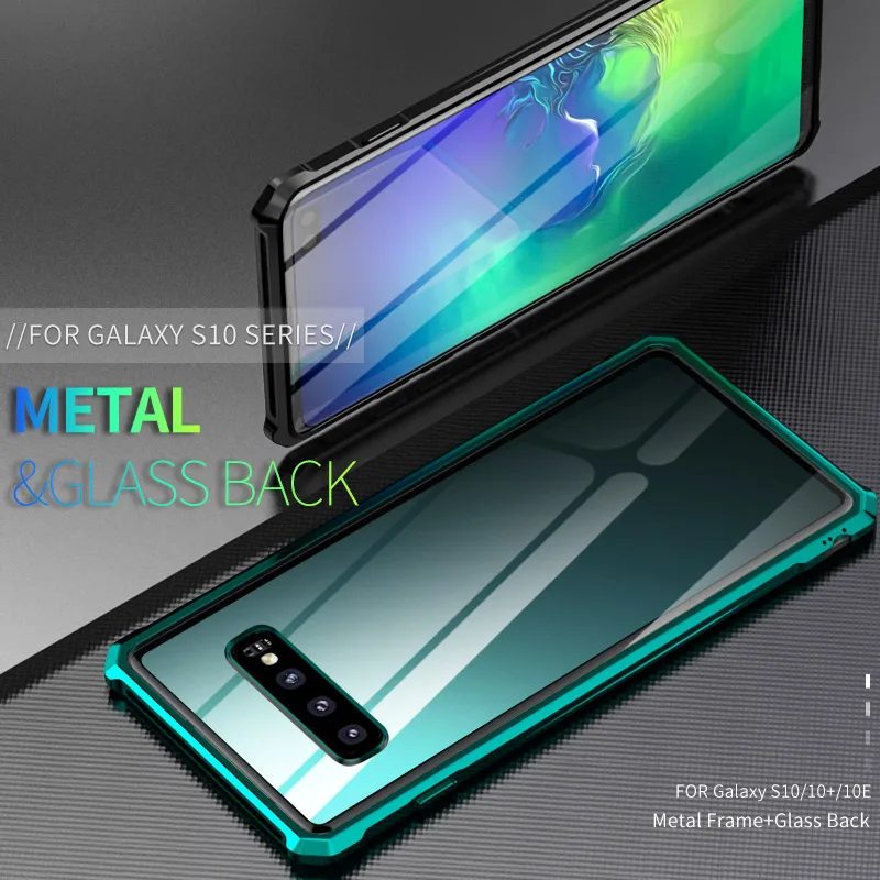 

Plastic Buckle Install Aluminum Metal Case For Samsung Galaxy S10 S10e S10 Plus Note 10 Plus 10+Hybrid Clear Tempered Glass