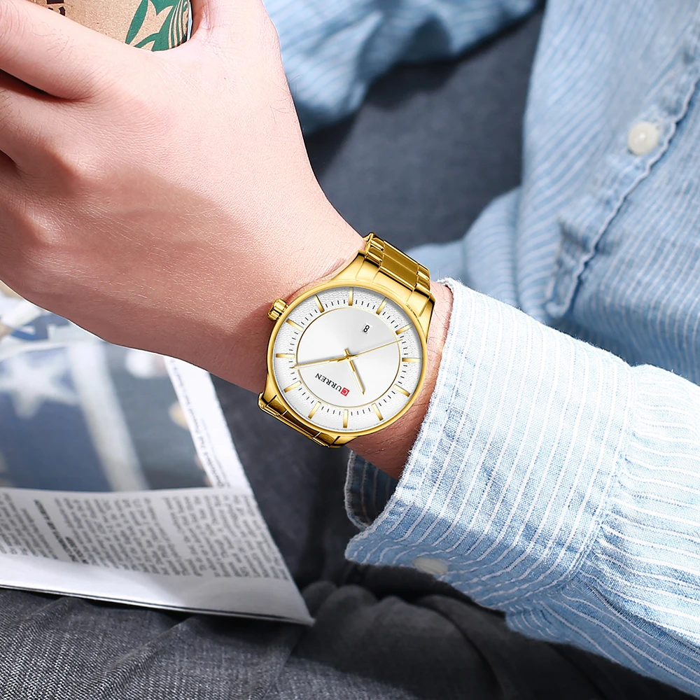 CURREN Reloj de pulsera de oro para hombre, cronógrafo minimalista fino,  analógico, con correa de Metal|Relojes de cuarzo| - AliExpress