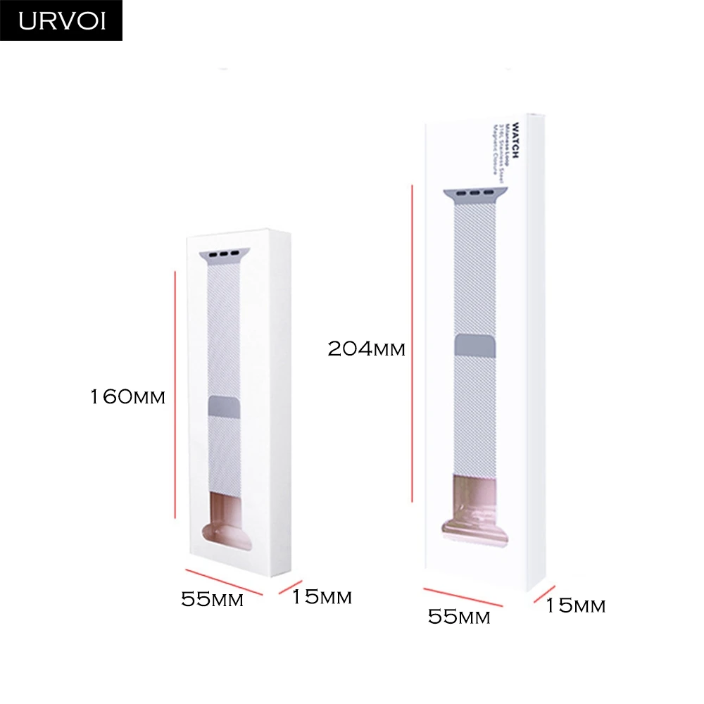 URVOI retails sale box for Apple Watch milanese loop sport loop silicone band paper box with plastic inner 3 pcs gift packaging