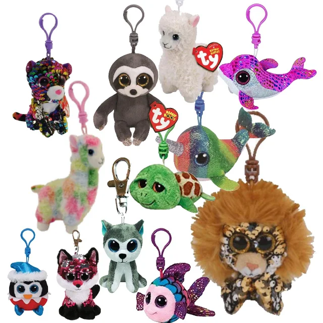 

Ty 10cm Beanie Boos Big Eyes Plush Dog Keychain Doll Unicorn Lion Alpaca Cat Penguin Leopard Owl Monkey Clip Toys