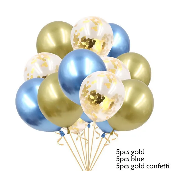15 шт. 12 дюймов металлические цвета латексные воздушные шары с конфетти надувной шар для свадьбы, дня рождения, украшения - Цвет: Blue Gold Confetti