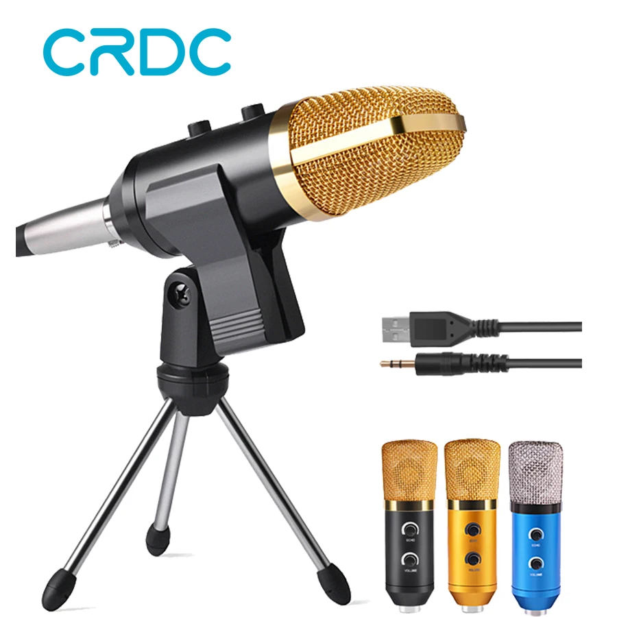 

CRDC HOT!! Professional Handheld Condenser Microphone USB Computer Microphone Stand Tripod Wired 3.5mm Jack For Recording Studio