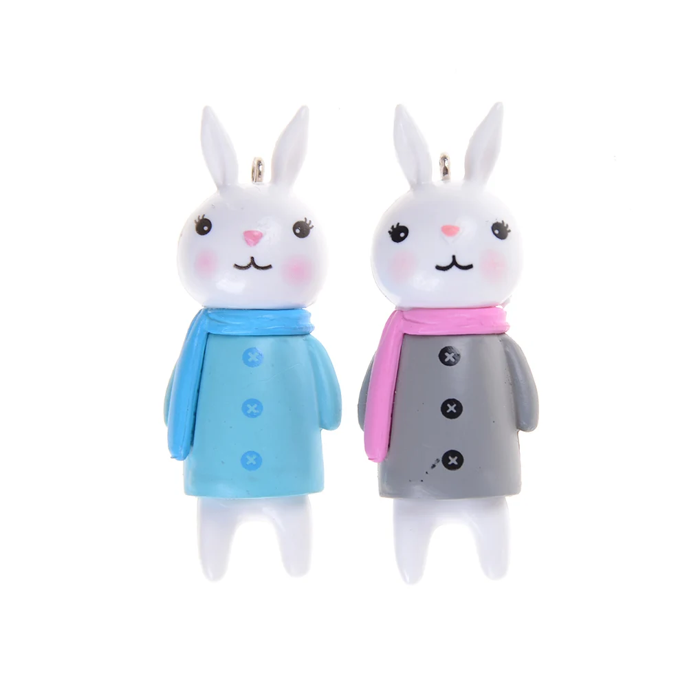 

2Pcs 20*50mm Resin Rabbit Ornament Miniature Figurine Dolls Accessories Blue Grey Color