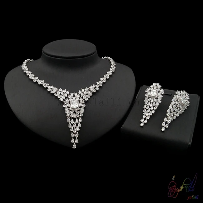 

Free Shipping Yulaili Factory Customized New Design Trendy Wedding Ladies White Zircon Jewelry Sets