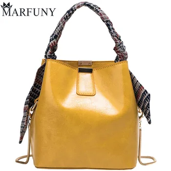 

MARFUNY Vintage Women Bucket Bags With Scarves Handbag PU Leather Large Capacity Shulder Chain Bags Female Messenger Bags Sac