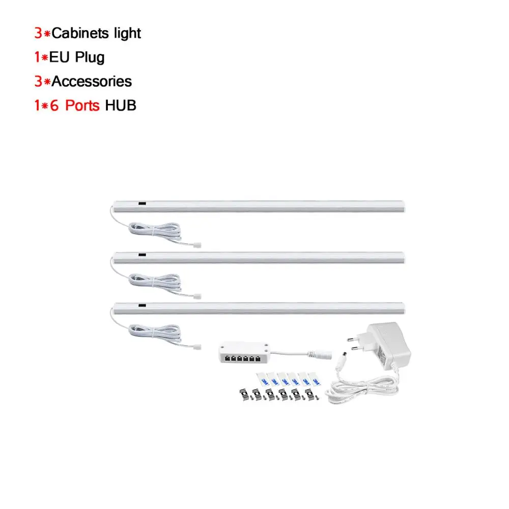 Ручная развертка Сенсор светодиодный светильник 12 в лазерной трубки лампы 30/40/50 см ручной волны развертки бар светильник для шкаф Кухня светильник ing украшения - Испускаемый цвет: 3Pcs