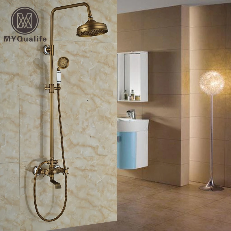 

Modern Vantiage Two Handles 8" Rainfall Shower Set In-wall Bath Shower Mixer System with Handshower with Rotate Tub Spout