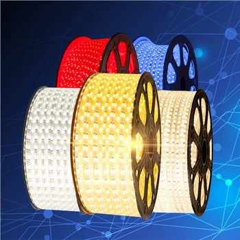 

Wholesale 220V LED Strip waterproof Light SMD5050 60LEDs/M high quanlity 3in1 led tape light white warm white led rope RGB+Plug