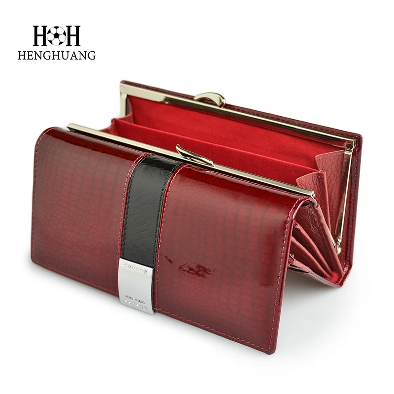 Online Carteras de Cuero genuino de lujo para mujeres bolso de cocodrilo de patente diseño femenino embrague largo multifuncional monedero tarjetero monederos