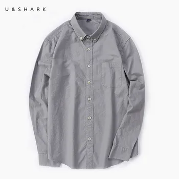 

U&SHARK 2020 Spring Autumn 100% Cotton Oxford Shirt Men Clothing Long Sleeve Men Casual Shirts Slim Fit Grey Social Shirts Male