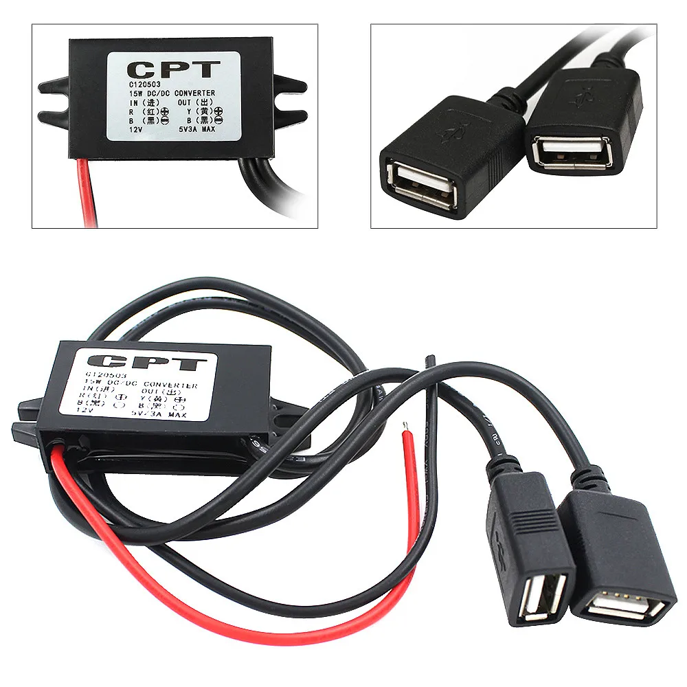 

12V to 5V Reduction Voltage 3A USB 2.0 Navigator Carcorder Power Converter Car Phone Charger with Dual USB