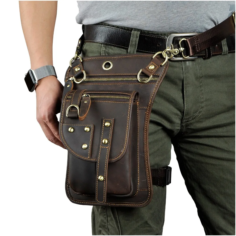 

2019 Real Leather Multifunction Men One Shoulder Crossbody Messenger Bag Hook Waist Pack Phone Cigarette Case Drop Leg Bag