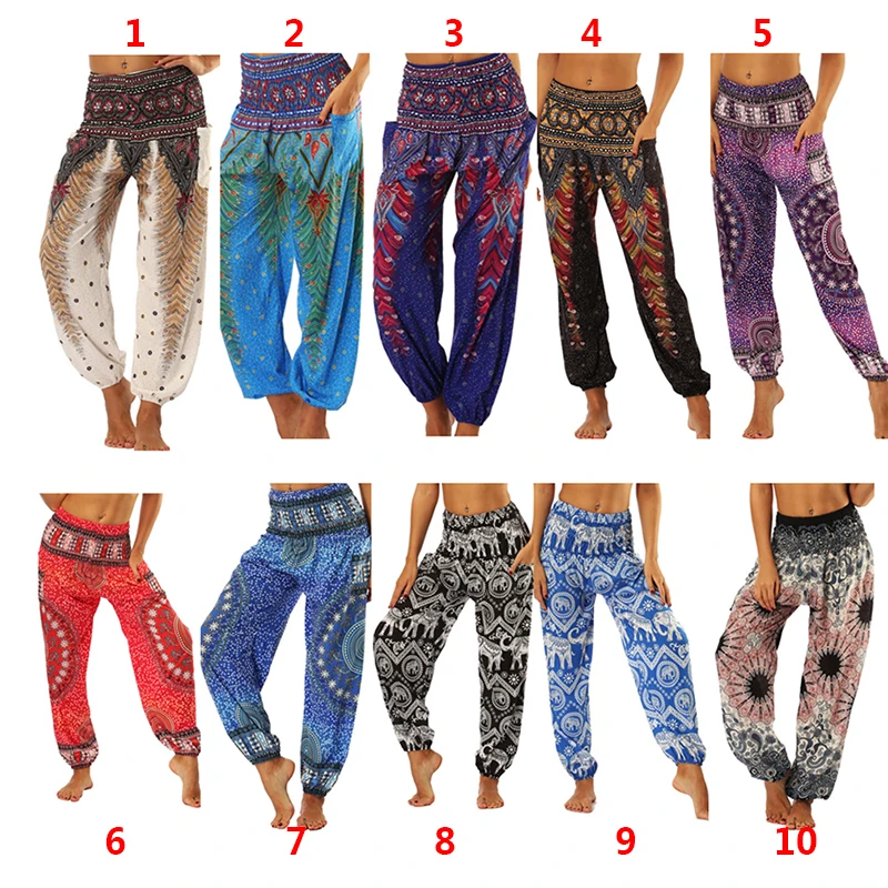 

2018 New Digital Print Dance Yoga Wide Leg Pants Flower Pants Triangle Pole Elephant Color Pattern