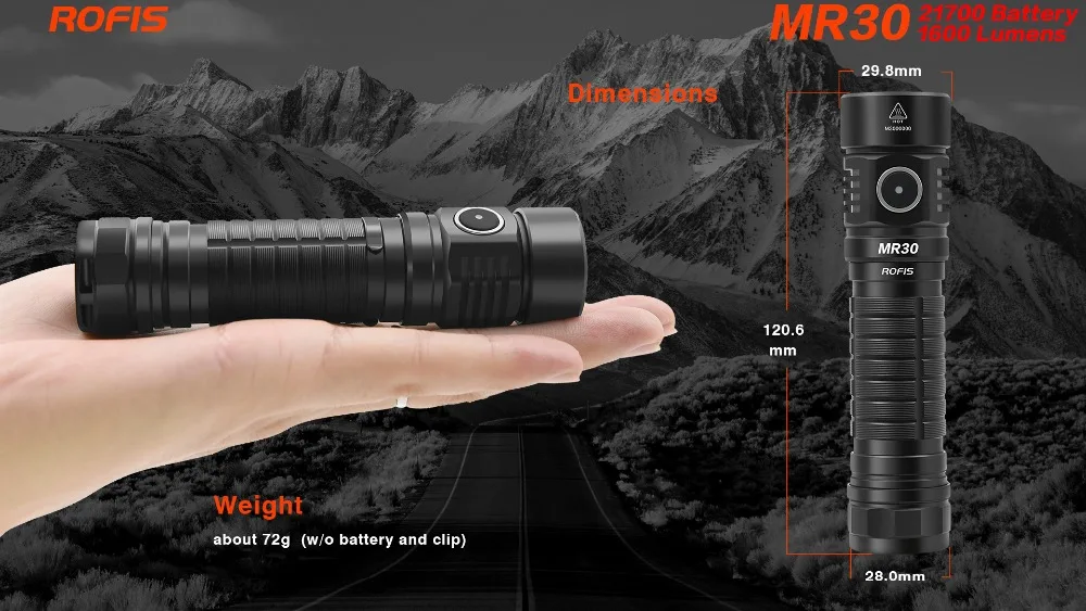 Tocha plus 21700 m ao ar Rofis Mr30 Xhp35 oi Levou 1600lm Recarregável Lanterna Feixe Lance 335 Livre da 5000 Mah Bateria 10 Rofis MR30 XHP35 OI LEVOU 1600lm Recarregável