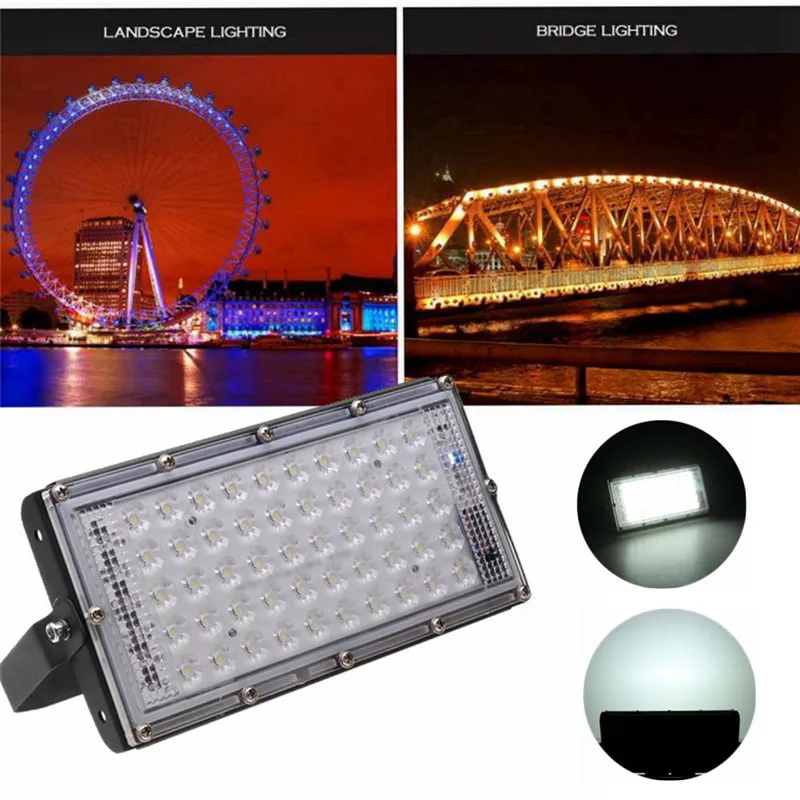 

CLAITE 50W Flood Light 4500lm Waterproof IP65 50 LED Floodlight with Lens White Light Spotlight Outdoor Lamp AC220V