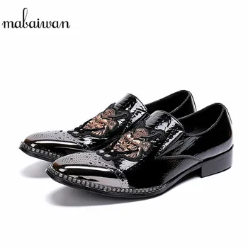 

Mabaiwan Fashion Men Shoes Mixed Colors Patent Leather Dress Shoes Men Embroidery Work Party Slip On Wedding Prom Loafers Flats